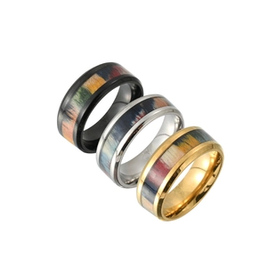 Men Vintage Stainless Steel Ring With Wood Grain Inlay Design Fashion Geometric Band Ring Jewelry For Men Accessories