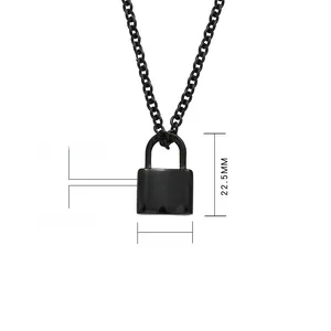 Detailed view of black stainless steel padlock pendant with measurements 22.5mm by 15mm