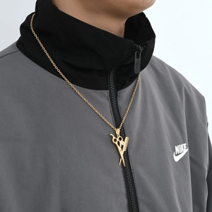Hip hop style gold scissors and comb pendant necklace for men in polished stainless steel
