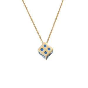 Hip Hop Dice Pendant Necklace For Men Titanium Steel Cube Dice Jewelry With Blue Enamel Detail Gold Black Steel Color Street Fashion Accessories