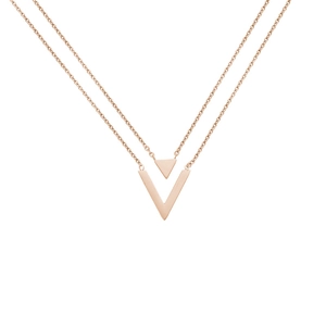 Minimalist Titanium Steel V Shaped Double Layer Necklace For Women Rose Gold Silver Geometric Pendant Choker Jewelry Gift