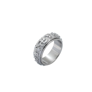 Edelstahl-Spinnerring für Herren mit graviertem Sanskrit-Mantra und religiösen Symbolen