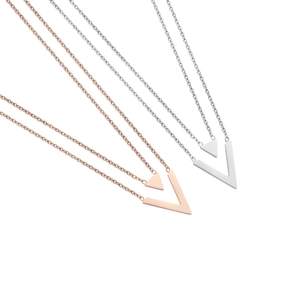 Minimalist stainless steel V-shaped double pendant necklace in rose gold and silver