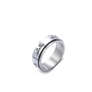 Bague rotative en acier inoxydable avec motifs de chat et finition argent poli