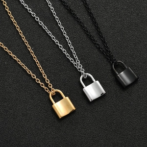 Three-piece stainless steel padlock pendant necklaces in gold, silver, and matte black