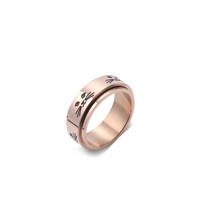 Bague spinner en acier inoxydable or rose avec gravures de visages de chat pour hommes et femmes