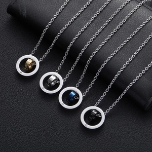 Collier double anneau LOVE gravé en acier inoxydable or, argent, bleu et noir