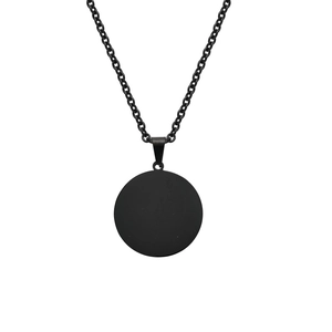 Collana minimalista con pendente rotondo nero opaco e catena in acciaio inox per uomo e donna