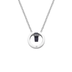 Collier double anneau en acier titane avec gravure LOVE et pendentif en cristal chic
