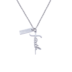 Minimalist Stainless Steel Cross Faith Letter Pendant Necklace Women Inspirational Bible Verse Hebrews 11:1 Clavicle Chain Jewelry