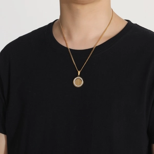 Gold medical symbol caduceus pendant necklace with zircon crystals for men
