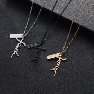 Three pieces of stainless steel faith cross necklaces in silver black and gold finishes