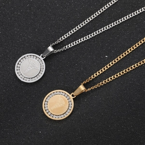 Mens stainless steel medical caduceus pendant necklace with cz stones in gold and silver