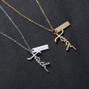 Polished stainless steel Faith cross necklaces with Hebrew 11:1 religious engraving