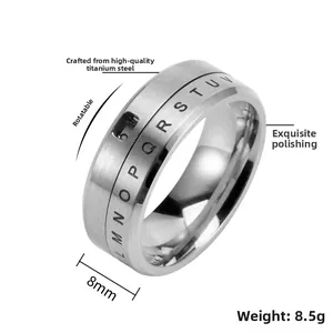 Detail view of the rotatable stainless steel ring with engraved letters and number window