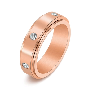 Bague Spinner Minimaliste en Acier Inoxydable pour Femmes Hommes Anti-stress Rotatif Incrusté de Zirconia Bijoux de Mode