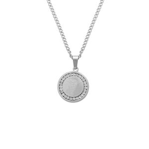 Men's stainless steel Caduceus pendant necklace with sparkling cubic zirconia inlay