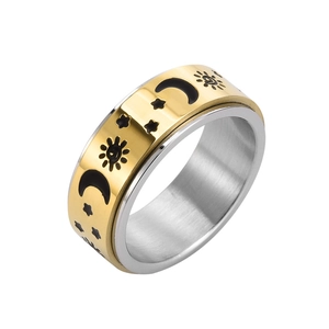 Bague Spinner en Acier Titane Motif Céleste Soleil Lune Étoile Bague Anti Anxiété Rotative Or Argent Bicolore Unisexe