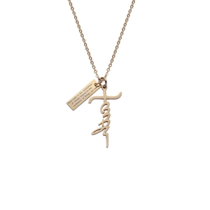 Gold stainless steel cross faith necklace with engraved inspirational scripture pendant