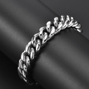 Bracelet à mailles cubaines en acier inoxydable poli argenté pour homme chic