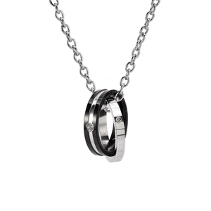 Stainless Steel Interlocking Double Ring Pendant Necklace For Men Women Engraved Eternal Love Rhinestone Inlaid Fashion Jewelry