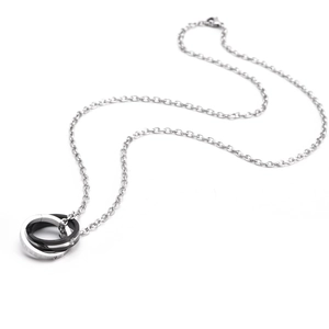 Eternal love double ring pendant necklace in black and silver stainless steel