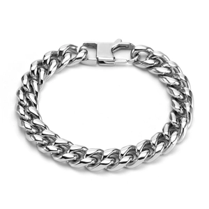 Men Punk Hip Hop Titanium Steel Cuban Link Bracelet Silver Polished Wide Chain Wristband Fashion Jewelry Accessory For Men