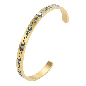Leuchtend Titanstahl Sonne Mond Sterne Manschette Armband Für Damen Herren Vergoldet Himmlisch Verstellbar Offener Armreif Schmuck