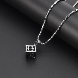 Retro titanium steel square pendant necklace featuring a fleur-de-lis motif on a box chain