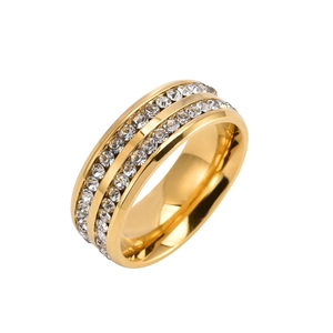 Elegante anello placcato oro 18K con doppia fila di cristalli e strass scintillanti