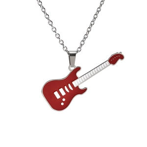 Collar de Colgante de Guitarra Eléctrica de Estilo Punk Para Hombres Mujeres de Acero Inoxidable Instrumento de Música Guitarra Lacada