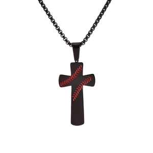 Collier Pendentif Croix en Acier Inoxydable Poli pour Hommes Avec Motif de Baseball Bijoux de Sport Motivants pour Fans