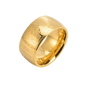 Bague Sutra du Coeur Bouddhiste Large de 11MM en Acier Inoxydable pour Hommes Style Chinois Vintage Électroplaqué Or Argent