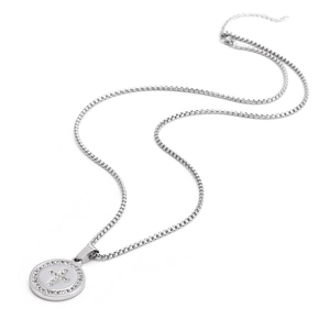 Silver round medallion necklace with crystal cross pendant and box chain for men and women