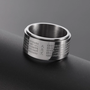 Rotating stainless steel mantra ring for men with Buddhist scripture engraving 12mm