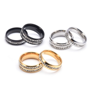 Anello in Acciaio Inossidabile Con Strass per Uomo Donna Stile Coreano Doppia Fila Cristallo Coppia Minimalista Gioielli