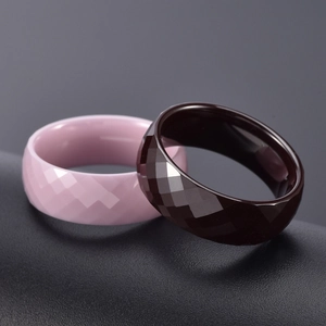 8mm width minimalist geometric faceted ceramic ring for men and women in pink and black