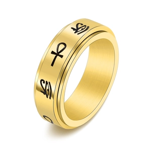 Ancient Egyptian Spinner Ring Stainless Steel Eye Of Horus Ankh Cross Rotatable Band Ring Punk Gothic Jewelry For Men Women