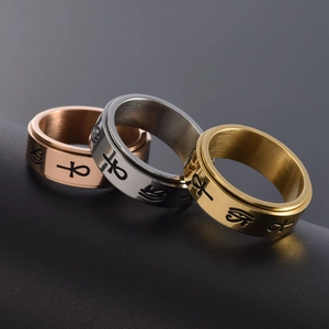 Rotating stainless steel rings with Ankh and Eye of Horus symbols in gold silver rose gold
