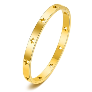 Fashionable gold titanium steel bangle featuring hollow star cutouts and a secure clasp