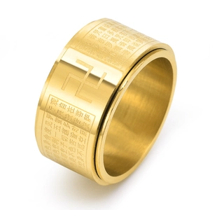 Buddhist Heart Sutra Rotating Ring Stainless Steel Mantra Swastika Spinner Band Ring For Men Religious Dominating Jewelry