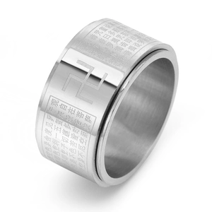 Titanium steel rotating ring featuring Buddhist Heart Sutra and swastika symbol engraving