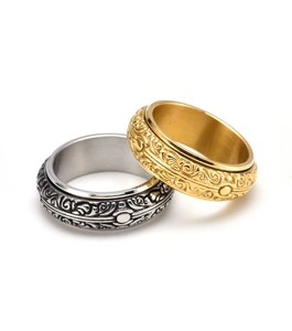 Rotating astronomical armillary sphere ring in vintage silver and gold stainless steel