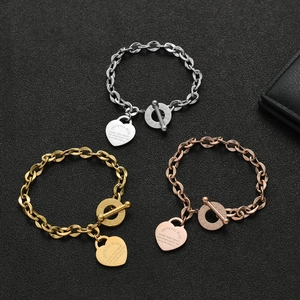 Bracelet à Bascule Cœur en Acier Inoxydable pour Femmes Or Rose Argent Fermoir OT Verset Biblique Gravé Bijoux Cadeau