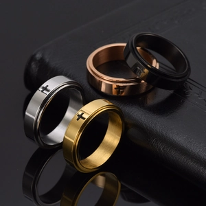 Titanium steel spinner rings for anxiety relief with cross pattern in four colors