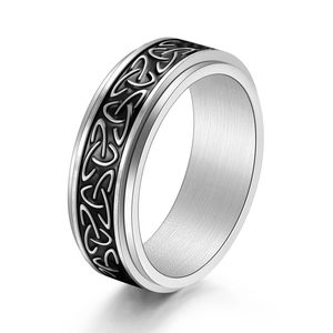 Bague Viking en Acier Inoxydable Nœud Celtique pour Hommes Femmes Rotative Décompression Vintage Brossé Motif Triangle Punk Bague