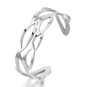 Silver hollow wavy cut-out stainless steel cuff bracelet for women in a minimalist style