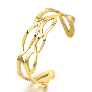 Elegant rose gold hollow wave C-shape stainless steel cuff bracelet for women