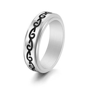 Bague rotative minimaliste en acier titane doré à double couche avec motif dragon noir