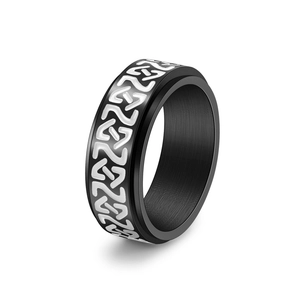 Bague rotative en acier noir mat avec motif nœud celtique argenté pour hommes